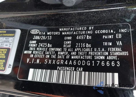 2013 Kia Optima Sx z USA, uszkodzony, nr VIN 5XXGR4A60DG176663